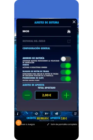 Menú de configuración con sonido, intro e historial de jugadas
