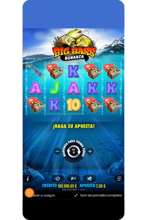 Pantalla principal con carretes 5×3 y símbolos de pesca
