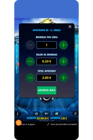 Menú de apuesta con monedas por línea antes del giro