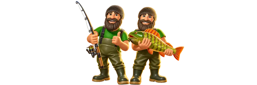 2 Fisherman con caña de pescar y peces
